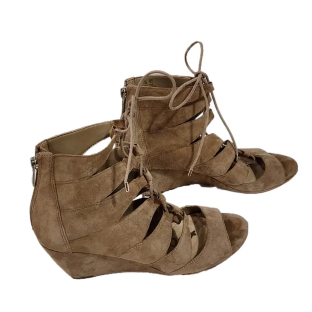 SAM EDELMAN Womens Oatmeal Beige Santina Wedge Heeled Gladiator Sandal 8 M‎